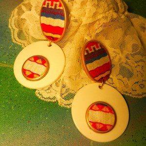 VTG Contempo southwestern pierced earrings drop and dangle red blue yellow bold